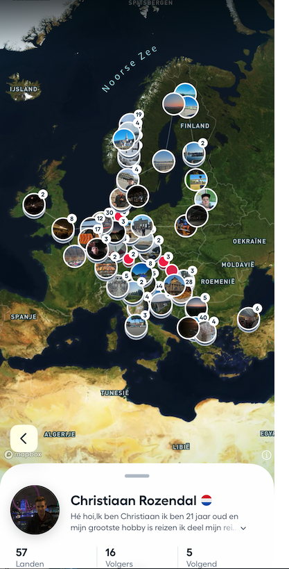 Christiaan deelt zijn reizen online — een kaart vol bestemmingen